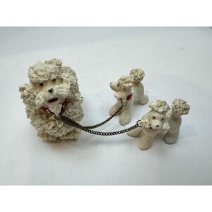 Vintage MCM Saghetti Poodle Dog Family Figurine Set with Chain Leash, Japan‎